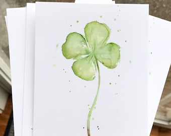 Watercolor Four Leaf Clover Postcards, St Patricks Cards Set