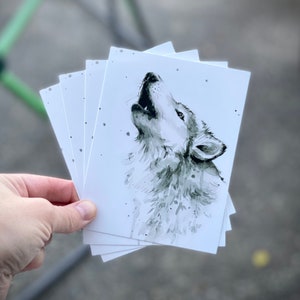 Postales de lobo, postales de acuarela, arte de lobo aullando, acuarela de lobo, regalo de lobo, postales de animales, postales de acuarela