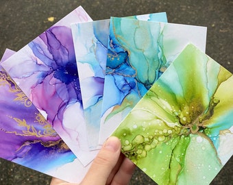 Abstract Art Postcards, Set of 5 Cards, Fluid Art Painting, Abstract Ink Art, Unique Postcards Colorful Cards, Postcard Set, Beautiful Cards