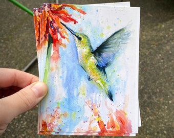 Hummingbird Postcards, Postcard Set, Hummingbird Art, Hummingbird Painting, Watercolor Painting, Watercolor Postcards, Colorful Art