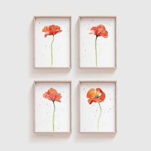 Poppy Art, Poppy Flower Print Set, Poppy Wall Art, Red Poppy Prints, Poppy Gifts, Poppy Decor, Set of 4 Prints, Poppy Watercolor, Floral Art