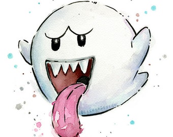 Mario Boo Ghost Watercolor Art Print, Boo Print, Boo Ghost, Mario Fan Art, Geek Videogame Supermario Decor