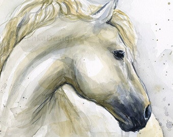 Horse Art, Horse Wall Art, Horse Watercolor Painting, Horse Art Print, White Horse Art, Horse Gifts, Horse Lovers Art, Animal Watercolor