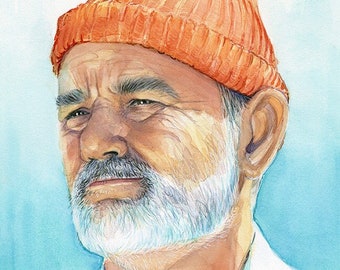 Steve Zissou Art Print, Bill Murray Art, Life Aquatic Art, Bill Murray Painting, Steve Zissou Art, Steve Zissou Print, Watercolor Print