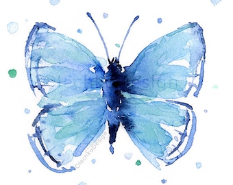 Butterfly Wall Art, Butterfly Print, Blue Butterfly, Butterflies Watercolor, Blue Butterfly Painting, Abstract Butterflies, Giclee Art Print