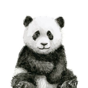 Baby Panda Watercolor Panda Art Print Panda Nursery Wall Art Panda Decor Baby Animals Jungle Safari Animals Black and White Art Print image 2