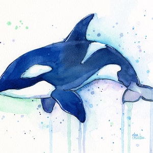 Killer Whale Orca Watercolor Art Print, Whale Art, Whale Painting, Orca Art, Sea Creatures, Nursery Art Print, Orca Painting, Whale Wall Art image 2