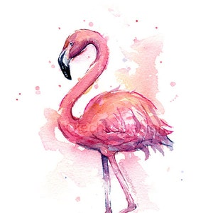 Pink Flamingo Watercolor Painting, Flamingo Art Print, Pink Bird Watercolor Animal Wall Art Home Decor Tropical Pink Flamingo image 2