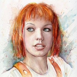 Leeloo Art, Leeloo Portrait, Leeloo Art Print, Multipass Fifth Element Wall Art, Watercolor Painting, Leeloo Illustration, Sci-Fi Print
