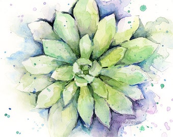 Succulent Watercolor Art Print, Botanical Wall Decor