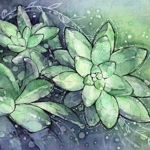 Succulent Print, Succulent Art, Watercolor Succulent, Botanical Art, Succulent Wall Art, Succulent Drawing, Atmospheric Print