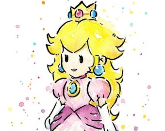Princess Peach Watercolor Art Print, Mario Game