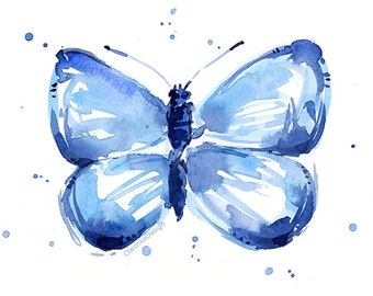 Butterfly Wall Art, Watercolor Art Print, Butterfly Print, Blue Butterfly, Butterfly Painting, Abstract Butterflies, Giclee Art Print