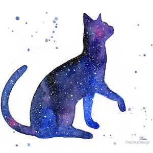 Galaxy Cat, Space Cat, Watercolor Galaxy, Cat Print, Cat Wall Art, Galaxy Wall Art, Galaxy Painting, Zodiac Print, Constellation Print