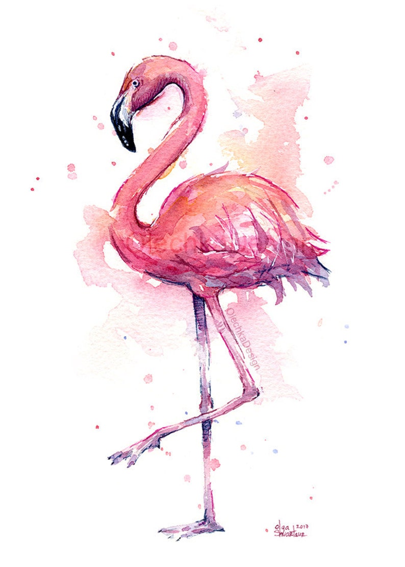 Pink Flamingo Watercolor Painting, Flamingo Art Print, Pink Bird Watercolor Animal Wall Art Home Decor Tropical Pink Flamingo image 2