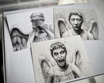 Weinende Engel Aquarell Postkarten, Dr Who Fan Art, 3er Set