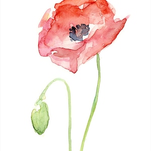 Poppy Wall Art, Poppy Print, Red Poppy Watercolor, Red Poppy Flower, Abstract Art Print of Watercolor Painting, Plants, Nature, Poppies image 2