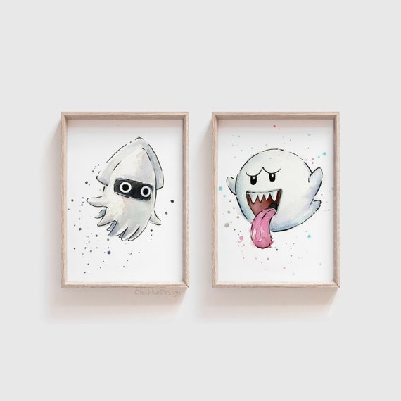 ファイアーフラワー水彩画アートプリント マリオブラザーズ 絵画