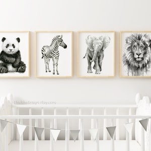 Baby Panda Watercolor Panda Art Print Panda Nursery Wall Art Panda Decor Baby Animals Jungle Safari Animals Black and White Art Print image 4