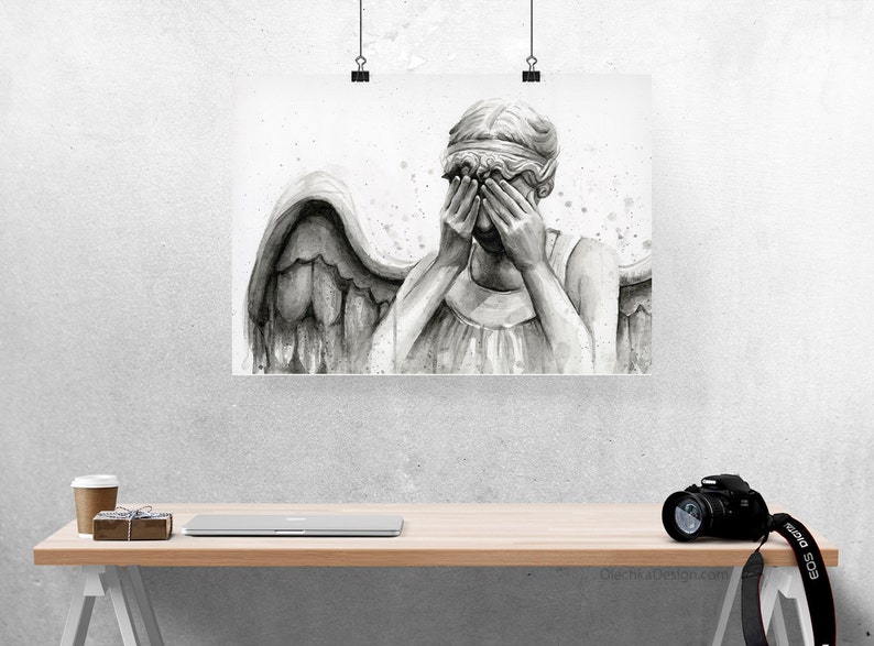 Weeping Angel Art, Angel Print, Doctor Who Art Print, Doctor Who Wall Art, Don't Blink Sci-Fi Decor, Scary Angel Painting, Crying Angel image 5