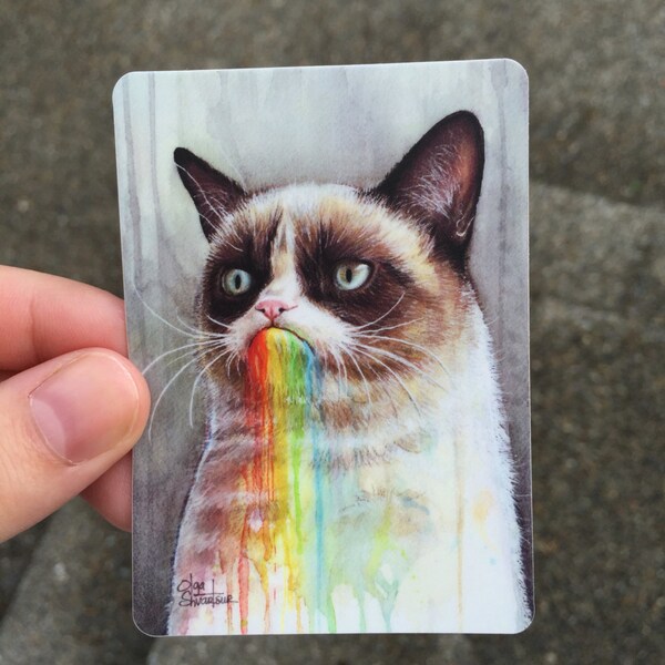 Grumpy Cat Stickers; Taste the Rainbow, Funny Sticker, Geek Meme