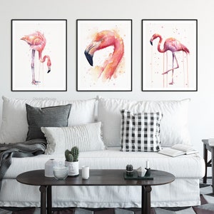 Flamingo Watercolor Painting, Flamingo Art Print, Flamingo Wall Art, Bird Animal Wall Art, Flamingo Home Decor, Tropical Pink Flamingo Art image 8