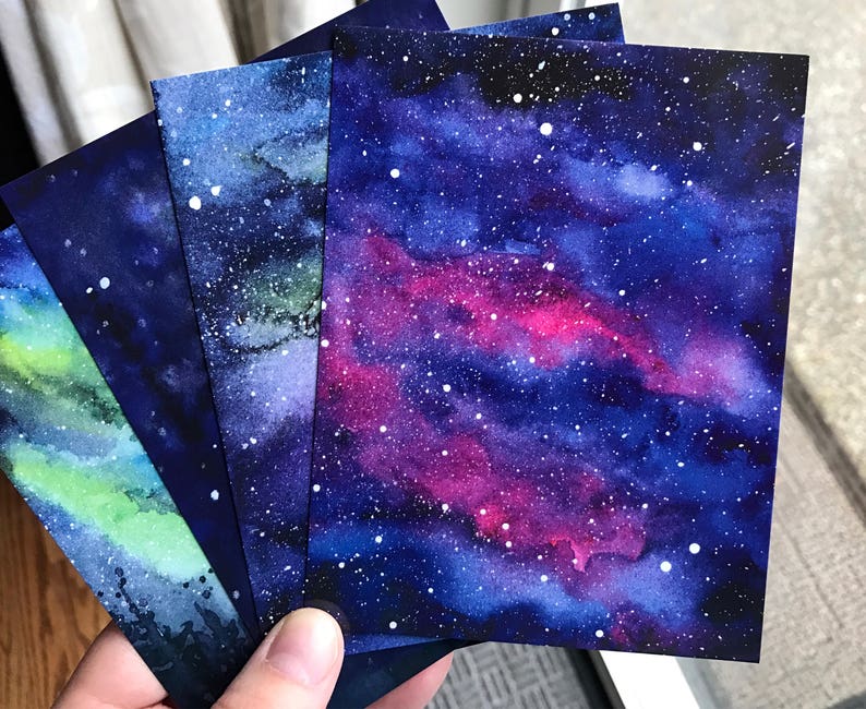 Galaxy Watercolor Postcards Set of 5 Nebula Art Aurora Northern Lights Painting Art Postcards Colorful Cards Space Stars Sky Prints image 5