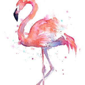 Flamingo Watercolor Painting, Flamingo Art Print, Flamingo Wall Art, Bird Animal Wall Art, Flamingo Home Decor, Tropical Pink Flamingo Art image 2