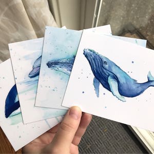 Ensemble de cartes postales, cartes aquarelles, créatures de la mer, cartes de dauphins, carte de baleines, art à bosse, cartes postales d'orque, cartes postales d'animaux, baleines, ensemble de 4 image 7