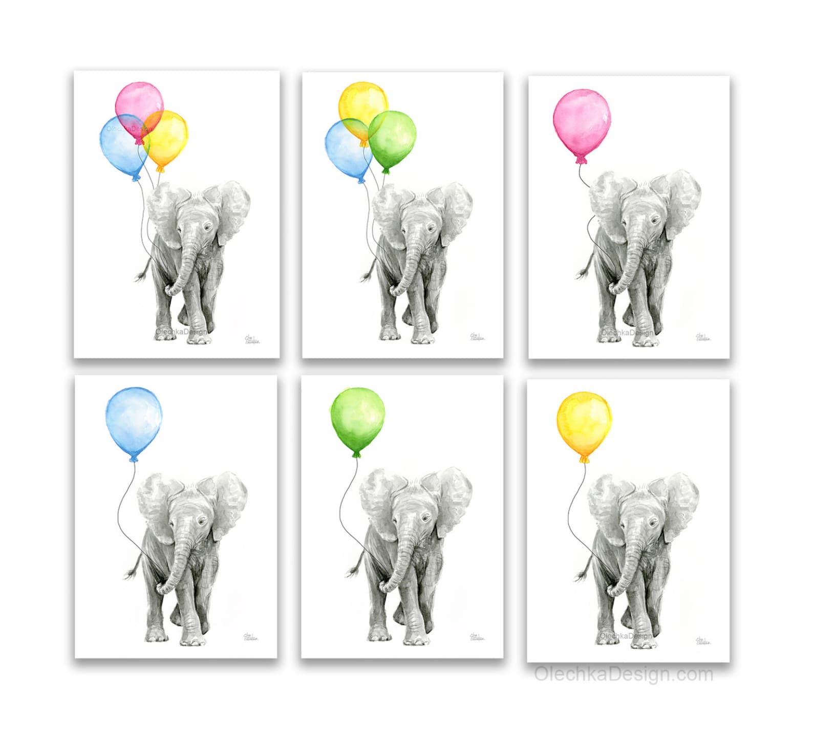 Baby Elephant Blue Watercolor, Abstract Triptych Canvas Print 28x36 3 Panels Prvw Vr 101610107