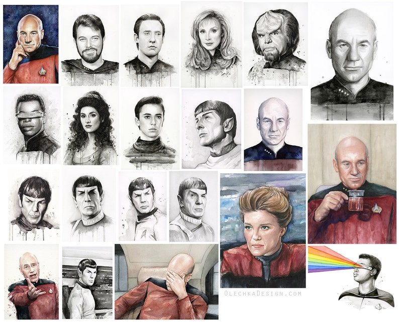 Picard Facepalm Meme Watercolor, Picard Print, Meme Art, Sci-Fi Painting, Captain Picard, Portrait, Funny Geek Wall Art image 8