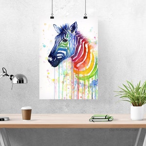 Zebra Watercolor Rainbow, Zebra Gift, Zebra Print, Zebra Art, Zebra Painting, Colorful Animal Art, Whimsical Animal Art, Nursery Art Print image 3