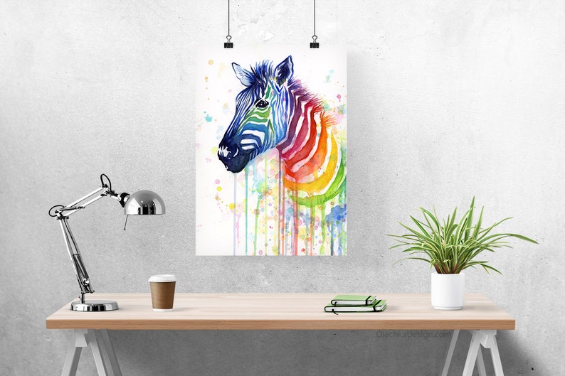 Zebra Watercolor Rainbow, Zebra Gift, Zebra Print, Zebra Art, Zebra Painting, Colorful Animal Art, Whimsical Animal Art, Nursery Art Print image 3