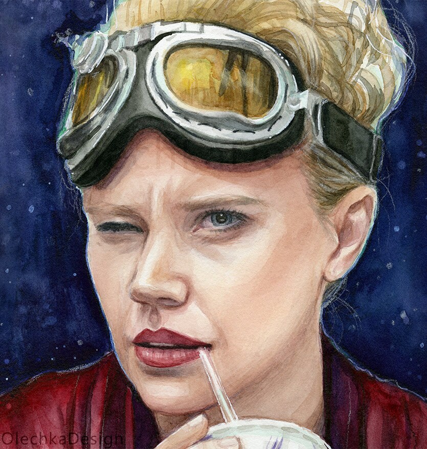 ジリアン・ホルツマン ゴーストバスターズ ポートレート、水彩画