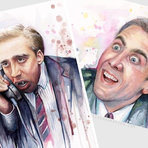 Nicolas Cage Art Print Set, You Don&#39;t Say Meme and Nic Cage as Vampire, Watercolor Painting 2 Giclee Prints, Nic Cage Art, Geek Art