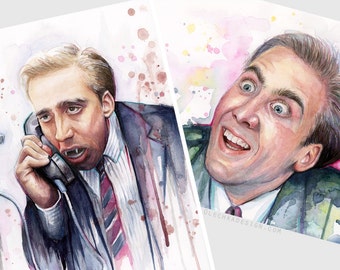 Nicolas Cage Art Print Set, You Don't Say Meme and Nic Cage as Vampire, Watercolor Painting 2 Giclee Prints, Nic Cage Art, Geek Art