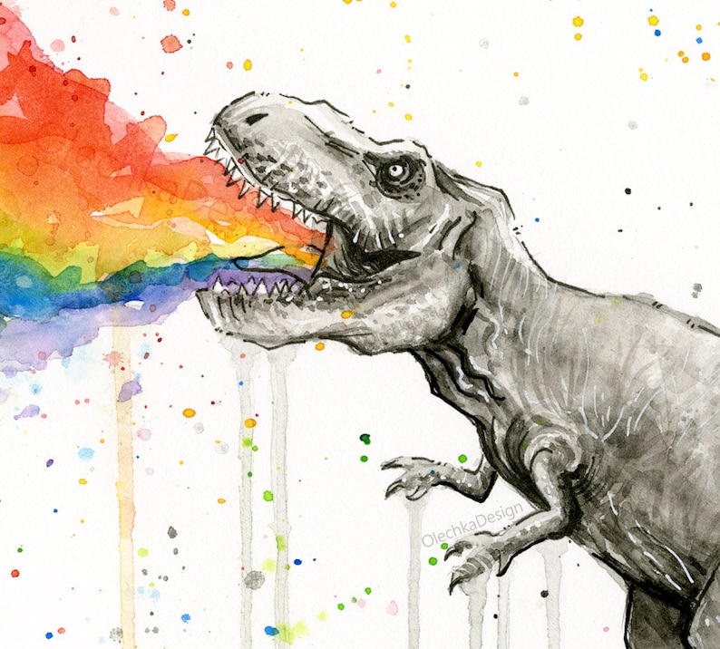 TRex Dinosaur Rainbow Puke Art Print TRex Vomit Funny Etsy