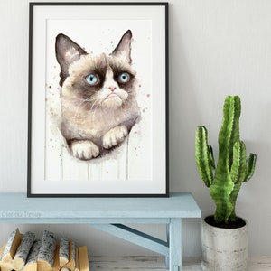 Grumpy Cat Watercolor Giclee Art Print, Animal Portrait image 4