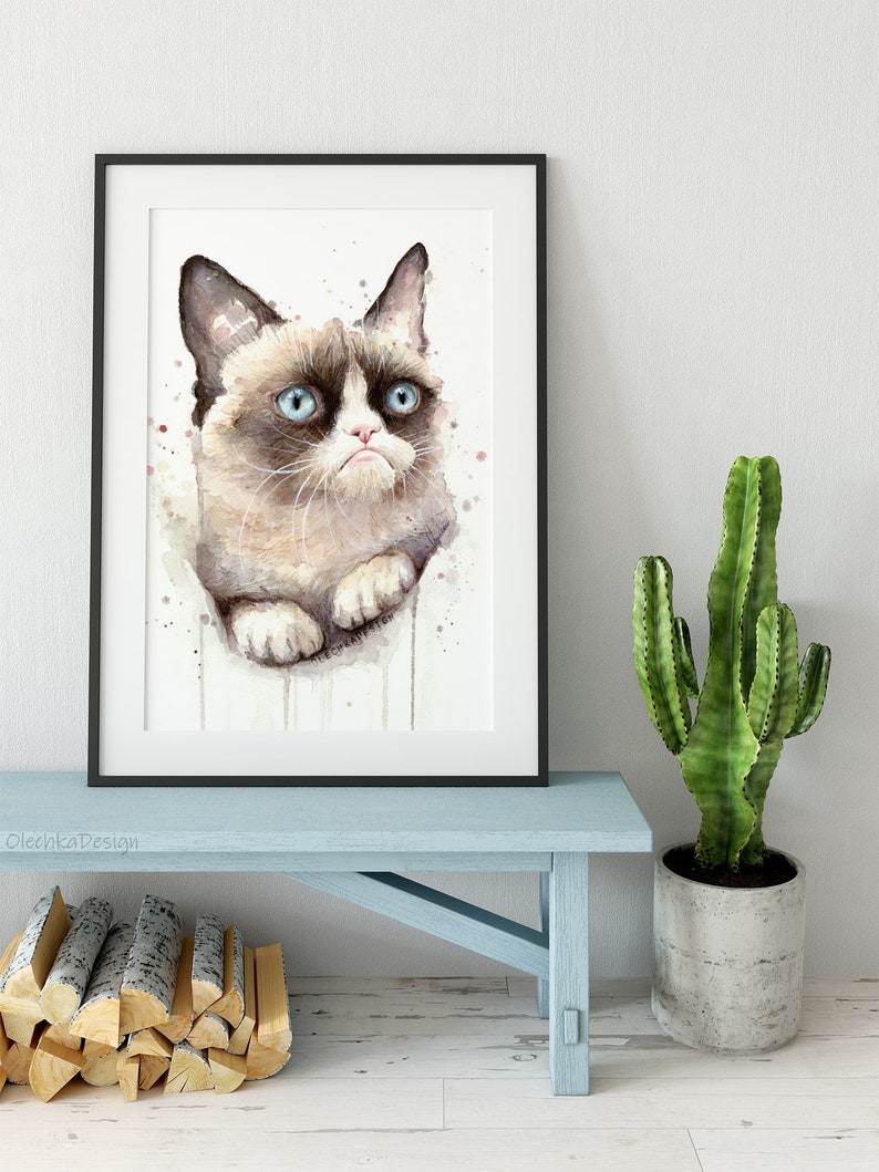 Grumpy Cat Watercolor Giclee Art Print, Animal Portrait image 4