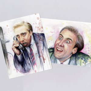 Nicolas Cage Funny Postcards Set of 2 Cards You Don't Say Meme and Vampire, Watercolor art, geek, funny image 1