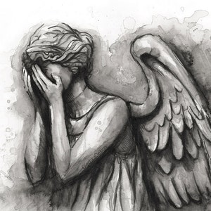 Weeping Angel Painting Art Print Doctor Who Wall Art Doctor Who Decor Watercolor Painting Don't Blink Scary Weeping Angel Art Print Giclee image 1
