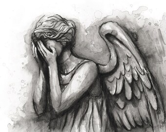 Weeping Angel Painting Art Print Doctor Who Wall Art Doctor Who Decor Watercolor Painting Don't Blink Scary Weeping Angel Art Print Giclee