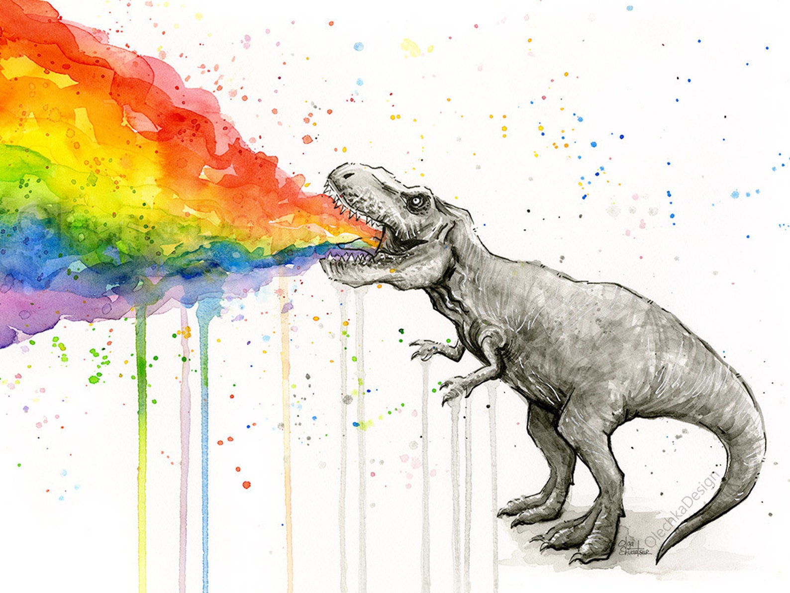T-Rex Dinosaur Rainbow Puke Art Print T-Rex Vomit Funny | Etsy