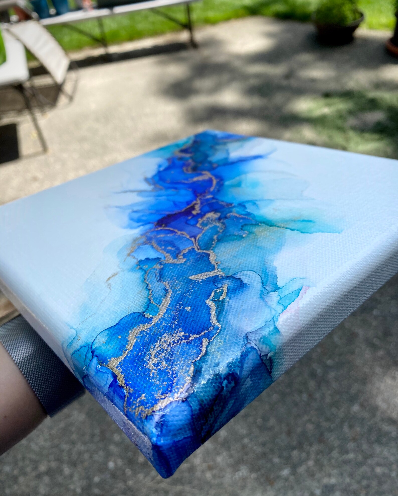 Original Canvas Painting Blue Ink Painting Abstract Etsy