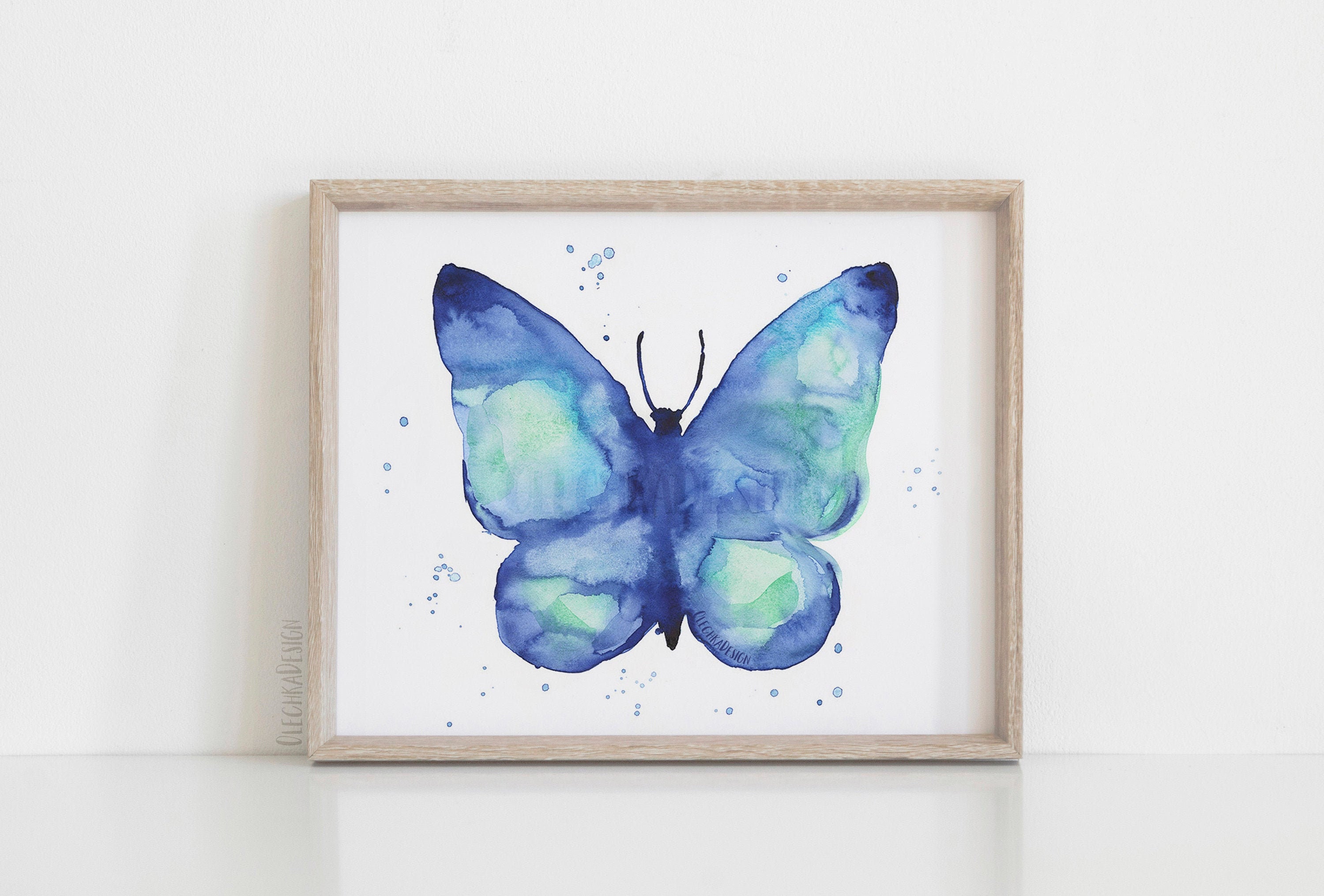 Blue Butterfly Print, Abstract Butterfly, Watercolor