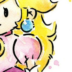 Princess Peach, Watercolor Painting, Princess Peach Art Print, Mario Print, Mario Painting, Princess Peach Painting, Mario Game image 2