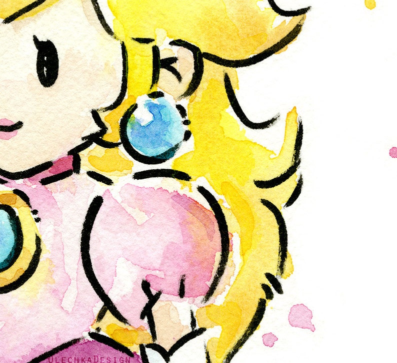 Princess Peach, Watercolor Painting, Princess Peach Art Print, Mario Print, Mario Painting, Princess Peach Painting, Mario Game image 2