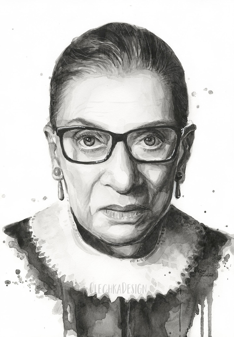 May include: Black and white watercolor painting of a woman wearing glasses and a collared shirt. The painting is done in a realistic style and features subtle watercolors.
