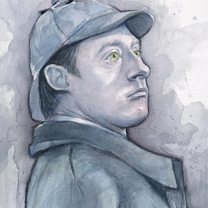 Data as Sherlock Holmes Portrait, Watercolor Art Gift, Data Portrait, Sci-Fi Gift, Geek Art, Watercolor Painting Giclee Print