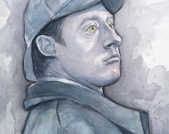 Data as Sherlock Holmes Portrait, Watercolor Art Gift, Data Portrait, Sci-Fi Gift, Geek Art, Watercolor Painting Giclee Print